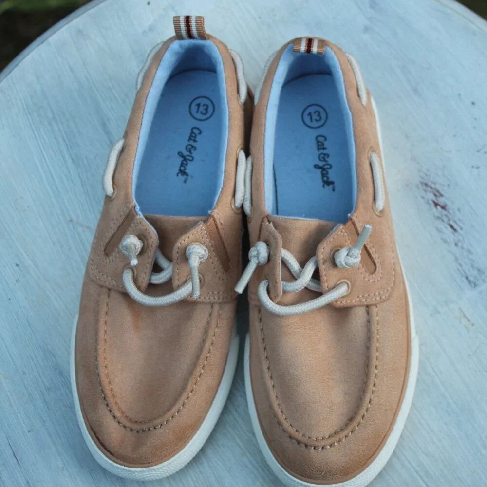 NWOT Cat & Jack Boys’ Boat Shoes - Tan Suede Style (Size 13)
